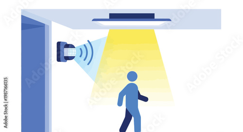 A person walking under a smart home security camera with motion detection