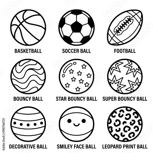 Collection of Various Balls with Different Designs and Patterns.
