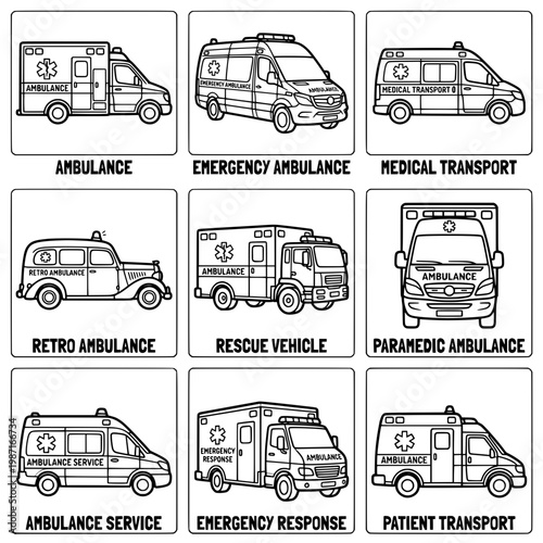 Collection of Various Ambulance Vehicles for Emergency Medical Services.