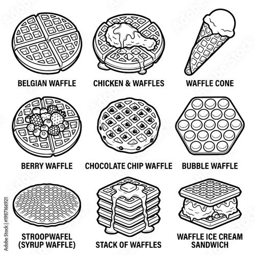 Delicious Waffle Assortment Belgian Berry Chocolate Chip and More.