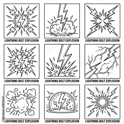 Energetic Lightning Bolt Explosions in Various Artistic Styles.