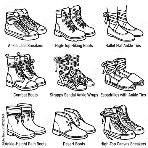 Various Stylish Footwear Collection Ankle Boots Sneakers and Sandals.