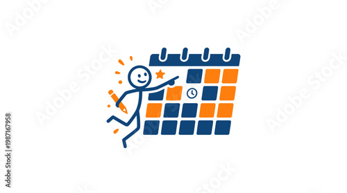 Cartoon Figure Pointing at Calendar