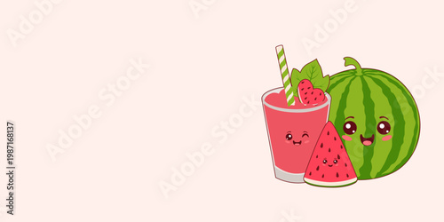 Watermelon and Smoothie Banner Fresh Summer Drink Concept