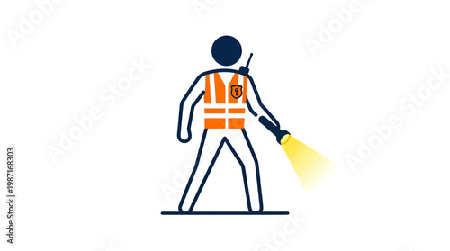 Security Guard with Flashlight and Radio in Safety Vest