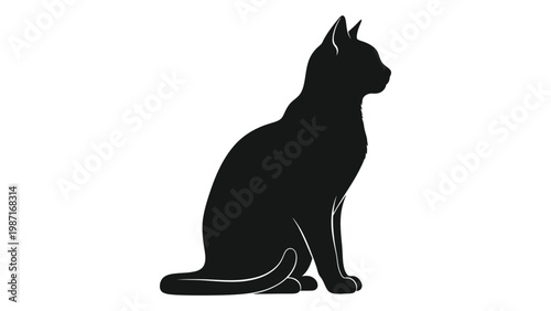 A minimalist black silhouette of a seated cat facing left in profile