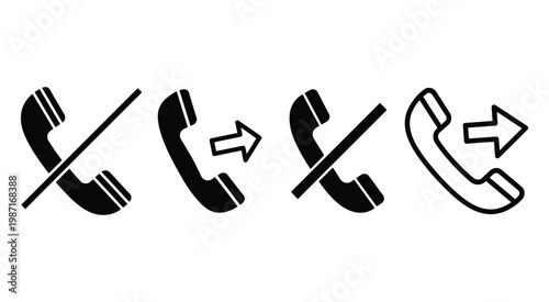 A set of four black and white icons representing various phone call statuses and communication modes