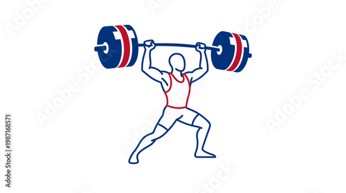 Weightlifter Performing Overhead Lift in Vector Style