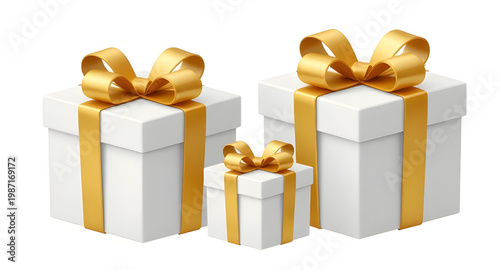 gift, box, present, white, gold, ribbon, bow, luxury, elegant, package, celebration, festive, decoration, wrapping, surprise, design, simple