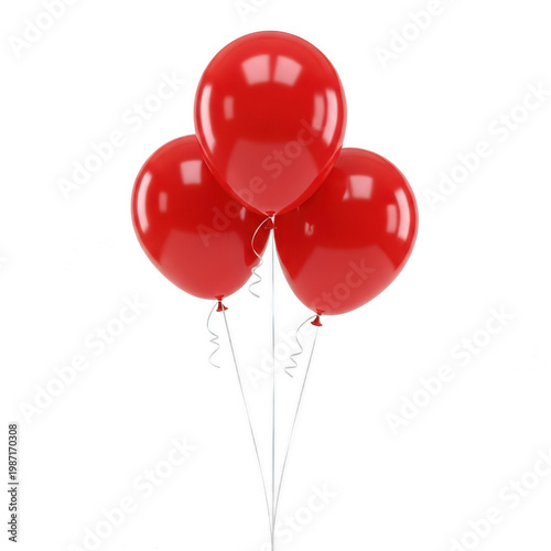 Three vibrant red balloons floating against a white background