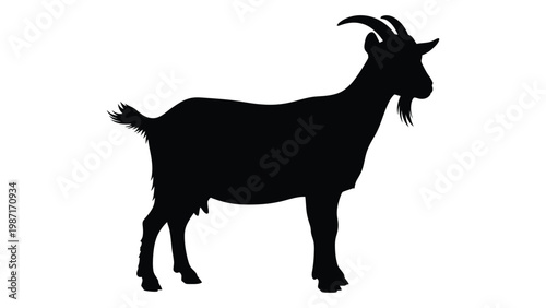 Silhouette of a goat standing in profile against a white background