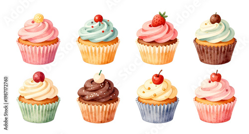 cupcake collection, colorful cupcakes, dessert clipart, bakery sweets, frosting cupcakes, decorated cupcakes, sugar dessert, pastry set, sweet treats, cupcake illustration, food vector, party cupcakes