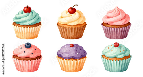 cupcake collection, colorful cupcakes, dessert clipart, bakery sweets, frosting cupcakes, decorated cupcakes, sugar dessert, pastry set, sweet treats, cupcake illustration, food vector, party cupcakes