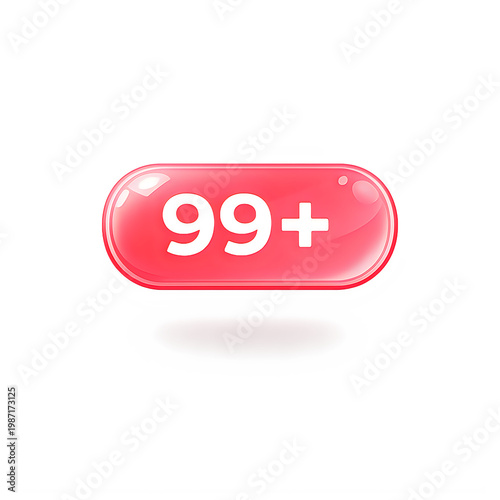 A red pill with 99+ written on it against a black background