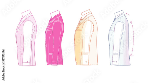 Fashion illustration showcasing the construction and adjustment of a suit jacket