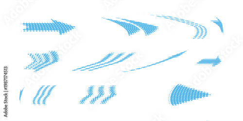 halftone arrow icons set gradient blue dotted direction symbols