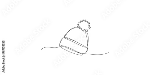 A line drawing of a pom pom beanie on a white background