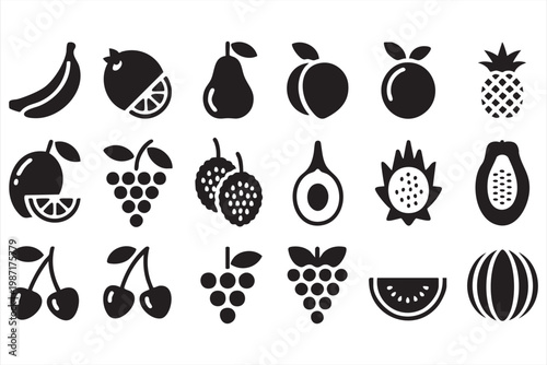 Organic Fruit Icons Collection for Grocery Market and Farm Design
