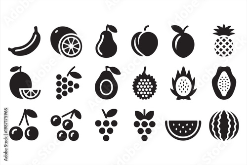 Tropical and Citrus Fruit Solid Icons for Nutrition and Lifestyle Design