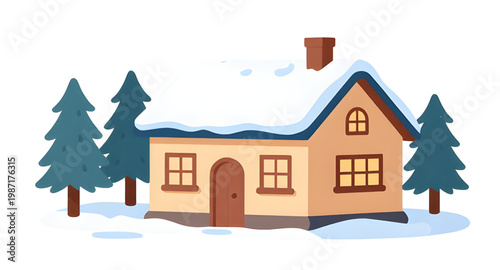 winter, snow, house, shed, cozy, cold, landscape, home, season, snowfall, frost, village, cabin, outdoor, holiday, design, illustration