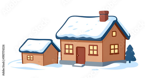 winter, snow, house, shed, cozy, cold, landscape, home, season, snowfall, frost, village, cabin, outdoor, holiday, design, illustration