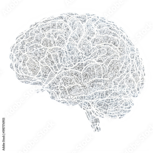 Human brain profile illustration composed of complex mathematical formulas and numeric symbols isolated on transparent background