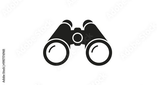 Minimalist black silhouette of binoculars designed as a clean icon for navigation, scouting, or observation on a solid white background for travelers.