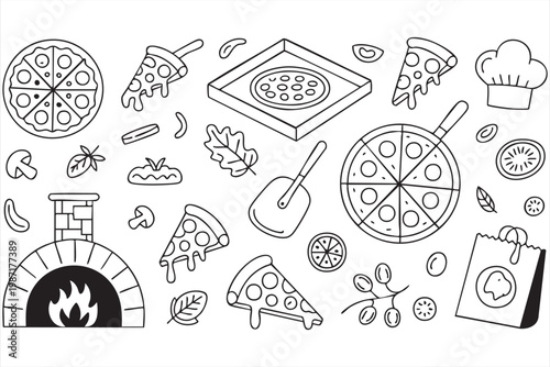 Italian Pizza Icons Featuring Ingredients Oven and Chef Tools