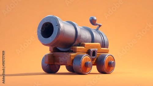 Colorful 3D Cartoon Cannon on Vibrant Orange Background