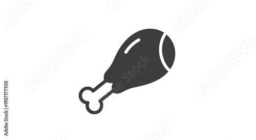 Simple black silhouette icon of a chicken drumstick or meat on a bone designed for food, cooking, or restaurant related themes on white background.