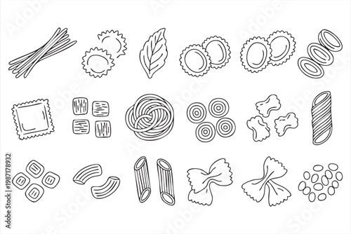 Pasta Symbol Collection for Culinary Recipes and Grocery Packaging