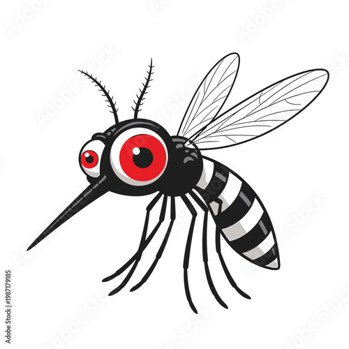 Cute cartoon mosquito with large expressive eyes and antennae illustration