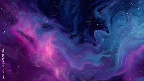 Vibrant abstract cosmic galaxy with swirling pink and blue hues