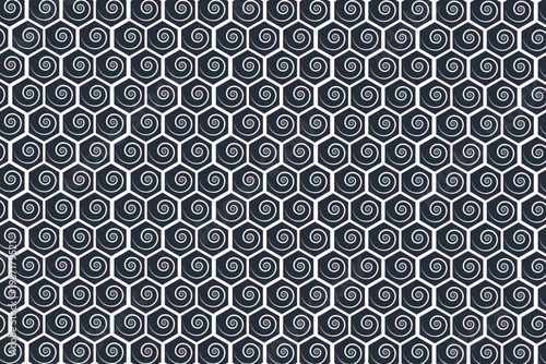 Dark blue hexagonal pattern with white swirls