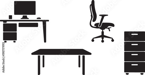 Minimalist black office desk lamp and mouse with scrollbar