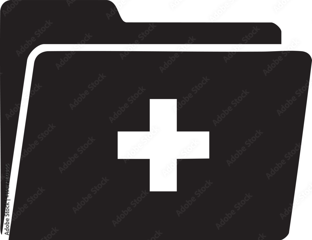 Fototapeta premium Medical file icon, healthcare folder symbol, black and white vector graphic, medical records logo