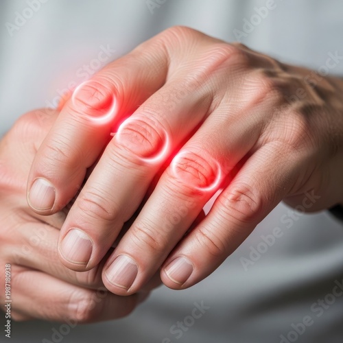 Close up of hands clenched in a fist with red inflammation highlighting joint pain and arthritis symptoms