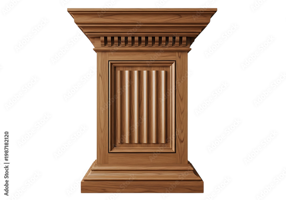 Fototapeta premium Elegant wooden classical architectural structure with fluted columns and entablature isolated on white background