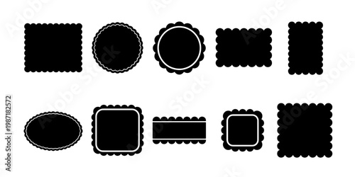 Cuadro en lienzo Vintage scalloped frame set, black silhouette postage stamp borders, 10 decorati