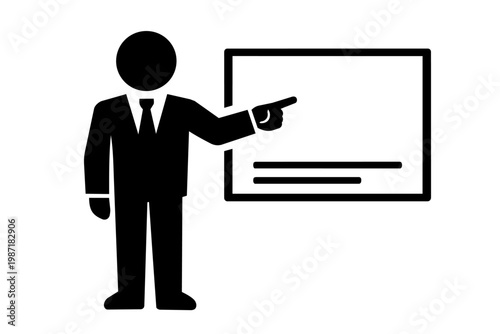 Business Presentation Icon with Person Explaining
説明・プレゼンをするビジネスマンのアイコン