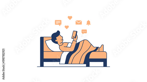 Man lying on bed with phone.