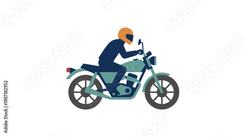 Man Riding Motorcycle Wearing Helmet.