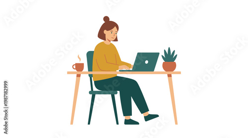 Woman sitting at desk with laptop.