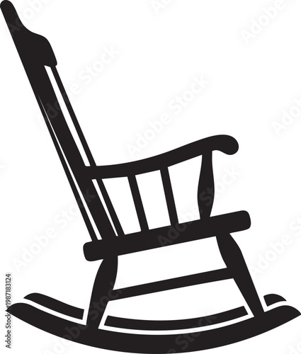 rocking chair, black silhouette, vector icon, furniture design element