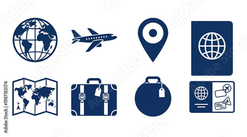 Travel icons on white background.