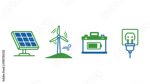 Renewable Energy Icons Solar Wind Power.
