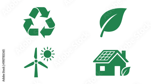 Eco Friendly Green Energy Icons Set.