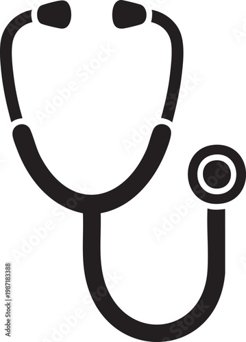 Medical stethoscope icon, doctor's tool, healthcare symbol, black vector illustration