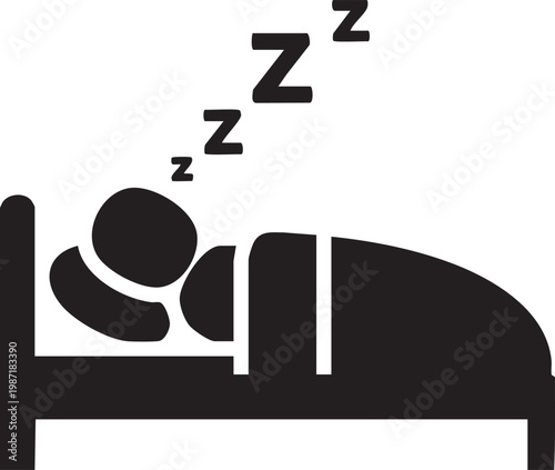 Sleeping person, zzz, bed icon, black silhouette, vector