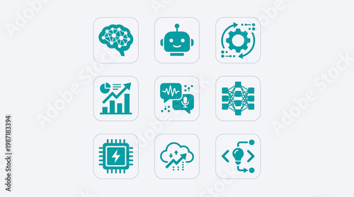 Technology icons on white background.